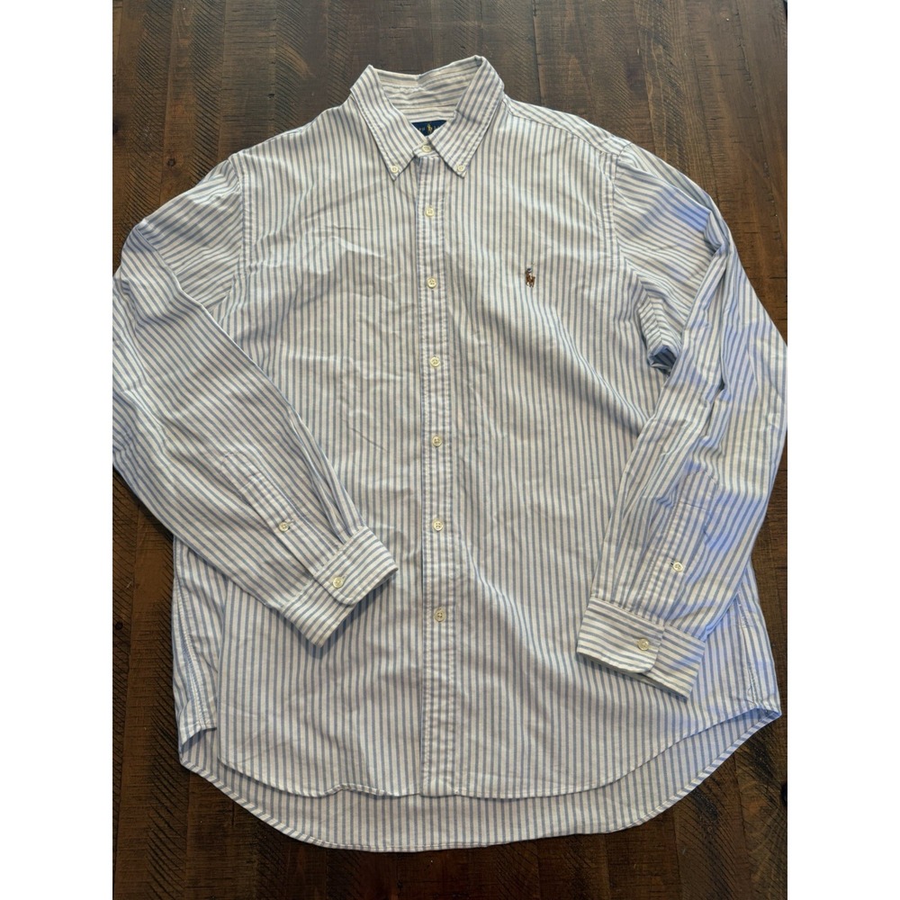 Ralph Lauren Shirt Size XLTG Cotton Oxford Flesh Pony Blue Stripe Button Down